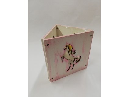 Dřevěný svícen na čajovou svíčku růžová patina kůň