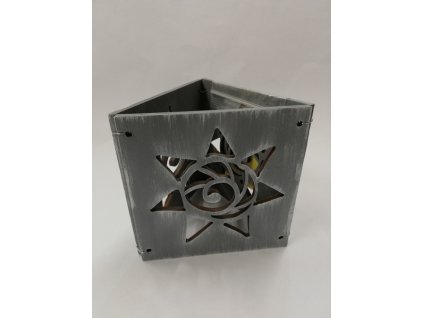 Dřevěný svícen na čajovou svíčku šedá patina hvězda