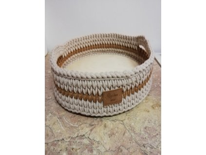 Podnos háčkovaný, pevné dno 40x30cm oválný s ušima hnědá, béžová