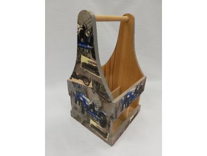 Dřevěný nosič na 4 lahve auta na šedé