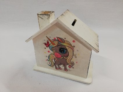 Dřevěná kasička 10,5 x 11 cm Jednorožec
