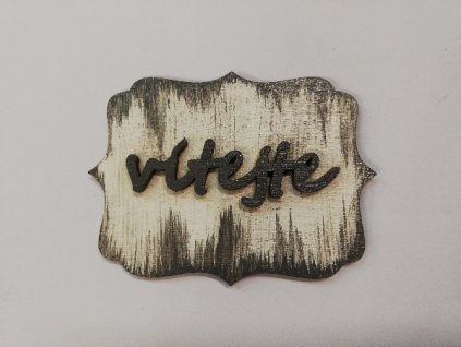 Dřevěná dekorace bílá se šedou patinou VÍTEJTE 3