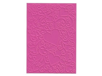 Embosovaná karta srdce tm.růžová