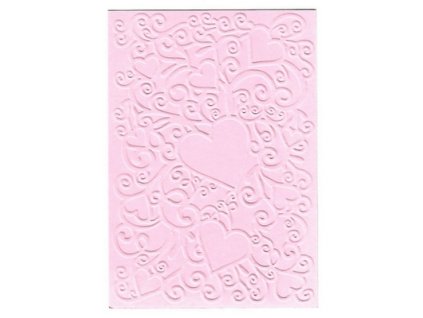 Embosovaná karta A6 - srdce - růžová