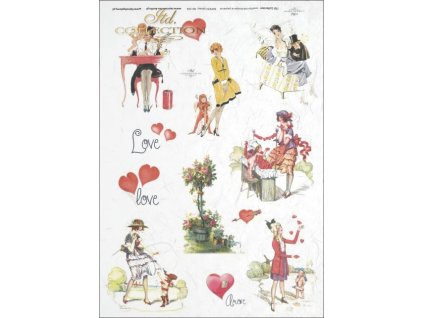 Rýžový papír A4 pro tvoření Love, láska, amor, srdíčka R294