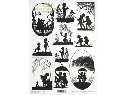 Rýžový papír A4 pro tvoření Děti, siluety, černobílé R465
