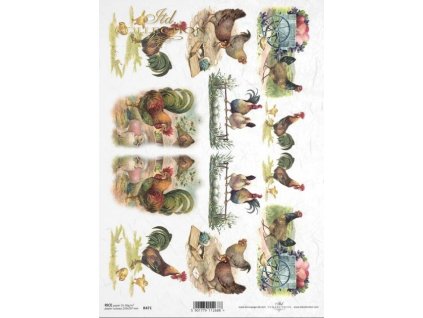 Rýžový papír A4 pro tvoření Jaro, kohoutek, slepička R471