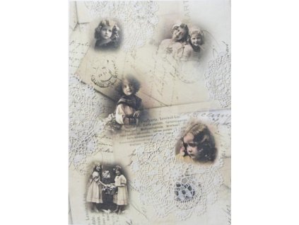 Rýžový papír A4 pro tvoření Vintage děti, krajka I.