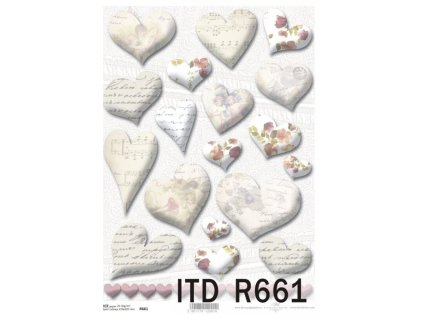 Rýžový papír A4 pro tvoření Srdce písmo bílé R661