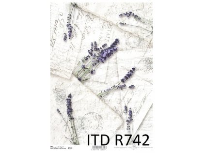 Rýžový papír A4 pro tvoření Písmo, razítka, levandule R742