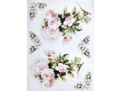 Rýžový papír A4 pro tvoření Světle růžové růže R0747