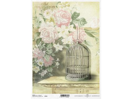 Rýžový papír A4 pro tvoření Stůl, klícka, květiny R763