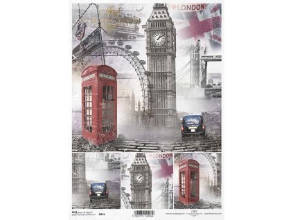 Rýžový papír A4 pro tvoření London, telefon, Big Ben symboly R841