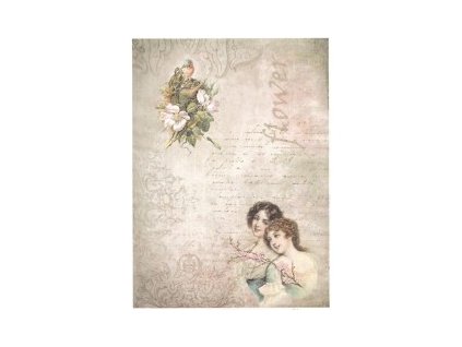 Rýžový papír A4 pro tvoření Dvě dívky, ptačí hnízdo, flower