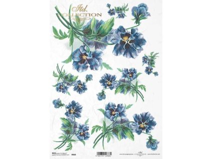 Rýžový papír A4 pro tvoření Modré květy R968