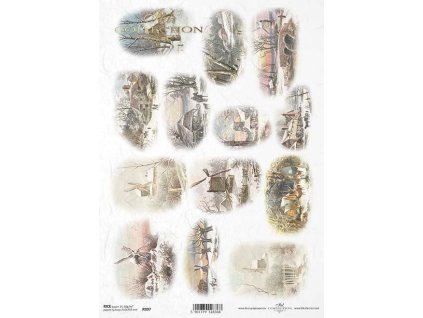 Rýžový papír A4 pro tvoření Zimní krajinky, mlýny R997