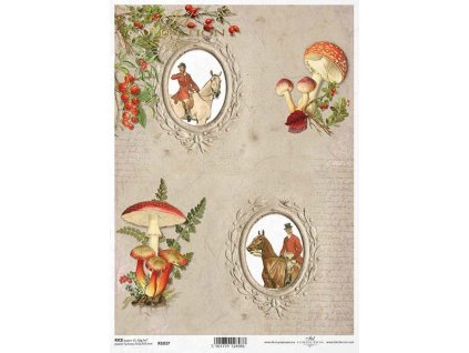 Rýžový papír A4 pro tvoření Jezdec, kůň, houby, šípky R1037