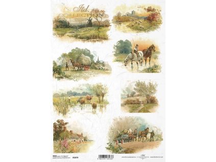 Rýžový papír A4 pro tvoření Vesnice, příroda, stavení R1079