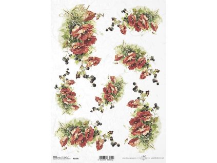 Rýžový papír A4 pro tvoření Vlčí máky, ostružiny R1100