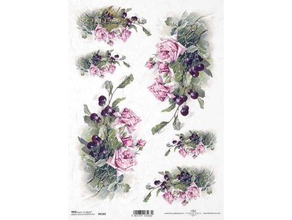 Rýžový papír A4 pro tvoření Růže, višně R1103