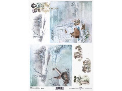 Rýžový papír A4 pro tvoření Zima,krajina,ptáci,děti R1283