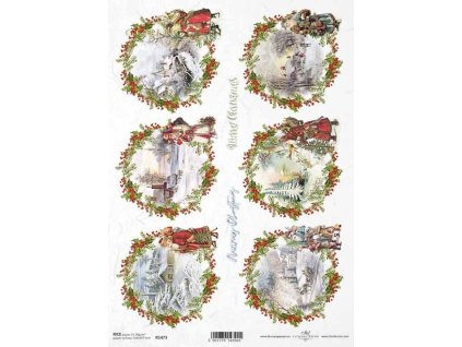 Rýžový papír A4 pro tvoření Vánoce,cesmína,krajinky R1473