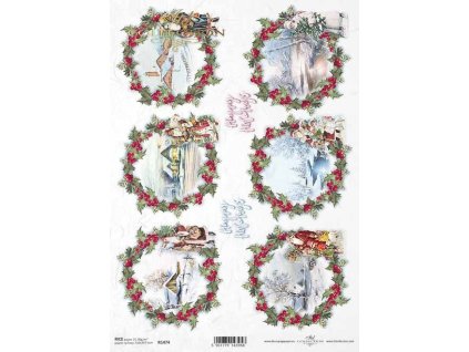 Rýžový papír A4 pro tvoření Vánoce,cesmína,krajinky R1474