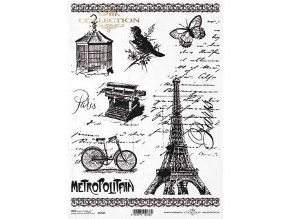 Rýžový papír A4 pro tvoření Paris, metropolitain,písmo, klícka R1512