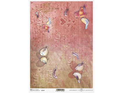 Rýžový papír A4 pro tvoření Ptáčci, srdíčka, peříčka R1547