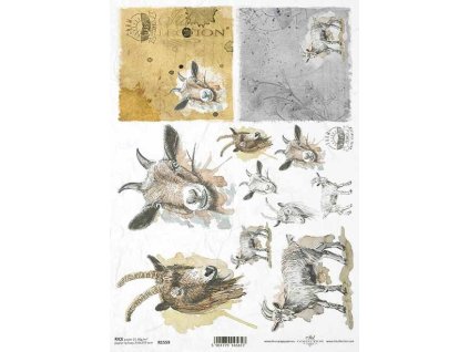 Rýžový papír A4 pro tvoření Kozy, kozičky, skot, farma R1559