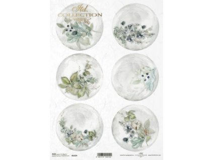 Rýžový papír A4 pro tvoření Plody, květy v bílém R1634