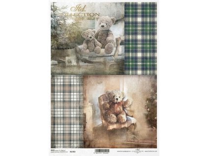 Rýžový papír A4 pro tvoření Medvídek, retro, vánoce R1783