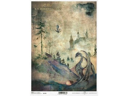 Rýžový papír A4 pro tvoření Fantasy, drak, hnědé R1792