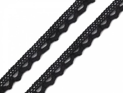 Bavlněná krajka paličkovaná šíře 11 mm - černá - 1m