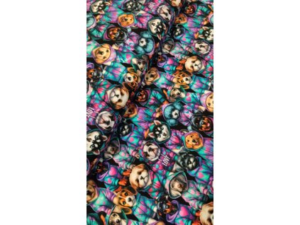 Bavlněná teplákovina šíře 180cm - Psi s kapucou (50cm)