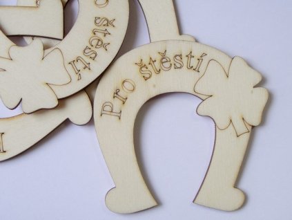 Dřevěný výřez Podkova Pro štěstí 7 cm