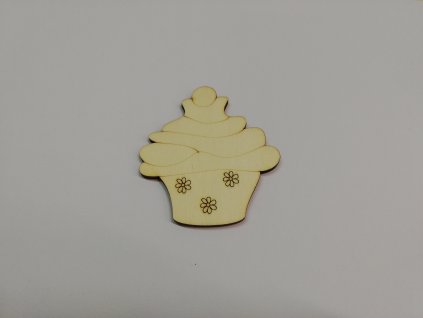 Dřevěný výřez Cupcake kytička s třešničkou 8 cm