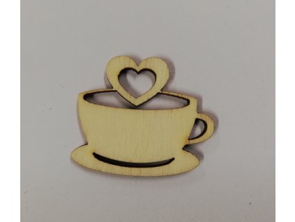 Dřevěný výřez šálek se srdíčkem 4x3,5cm