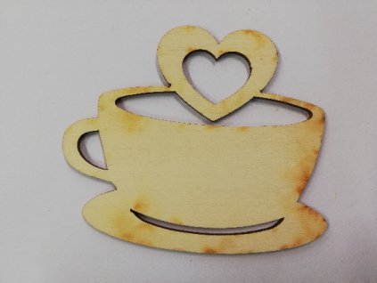 Dřevěný výřez šálek se srdíčkem 10x8,5cm