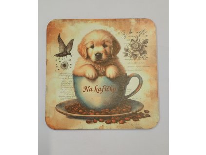 Podtácek  - Pejsek s kávičkou s českým nápisem2