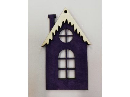 Dřevěný výřez Domeček fialový s bílou střechou 10x5cm