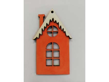 Dřevěný výřez Domeček oranžový s bílou střechou 10x5cm