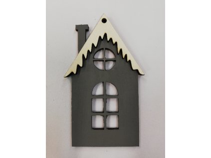Dřevěný výřez Domeček šedý s bílou střechou 10x5cm
