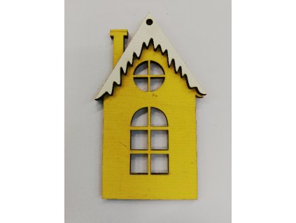 Dřevěný výřez Domeček žlutý s bílou střechou 10x5cm