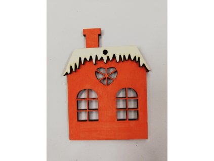 Dřevěný výřez Domeček oranžový s bílou střechou 8,5x6cm