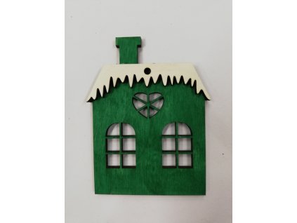 Dřevěný výřez Domeček zelený s bílou střechou 8,5x6cm