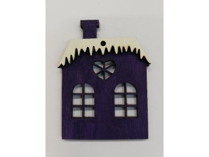 Dřevěný výřez Domeček fialový s bílou střechou 8,5x6cm