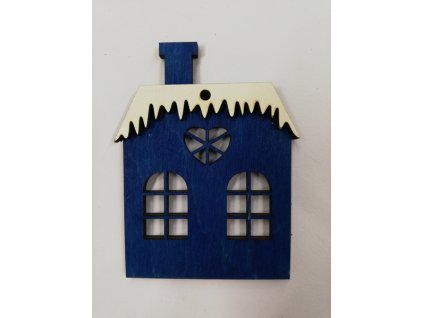Dřevěný výřez Domeček modrý s bílou střechou 8,5x6cm