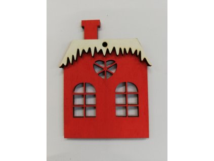 Dřevěný výřez Domeček červený s bílou střechou 8,5x6cm