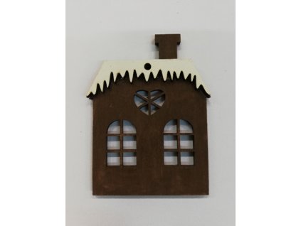 Dřevěný výřez Domeček hnědý s bílou střechou 8,5x6cm